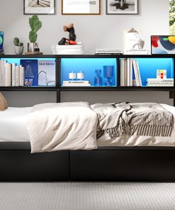 Full Size Corner Bed Frame With Bookcase And 2 Drawers