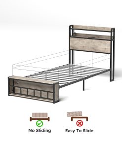Twin Bed Frames with Charging Station and LED Light