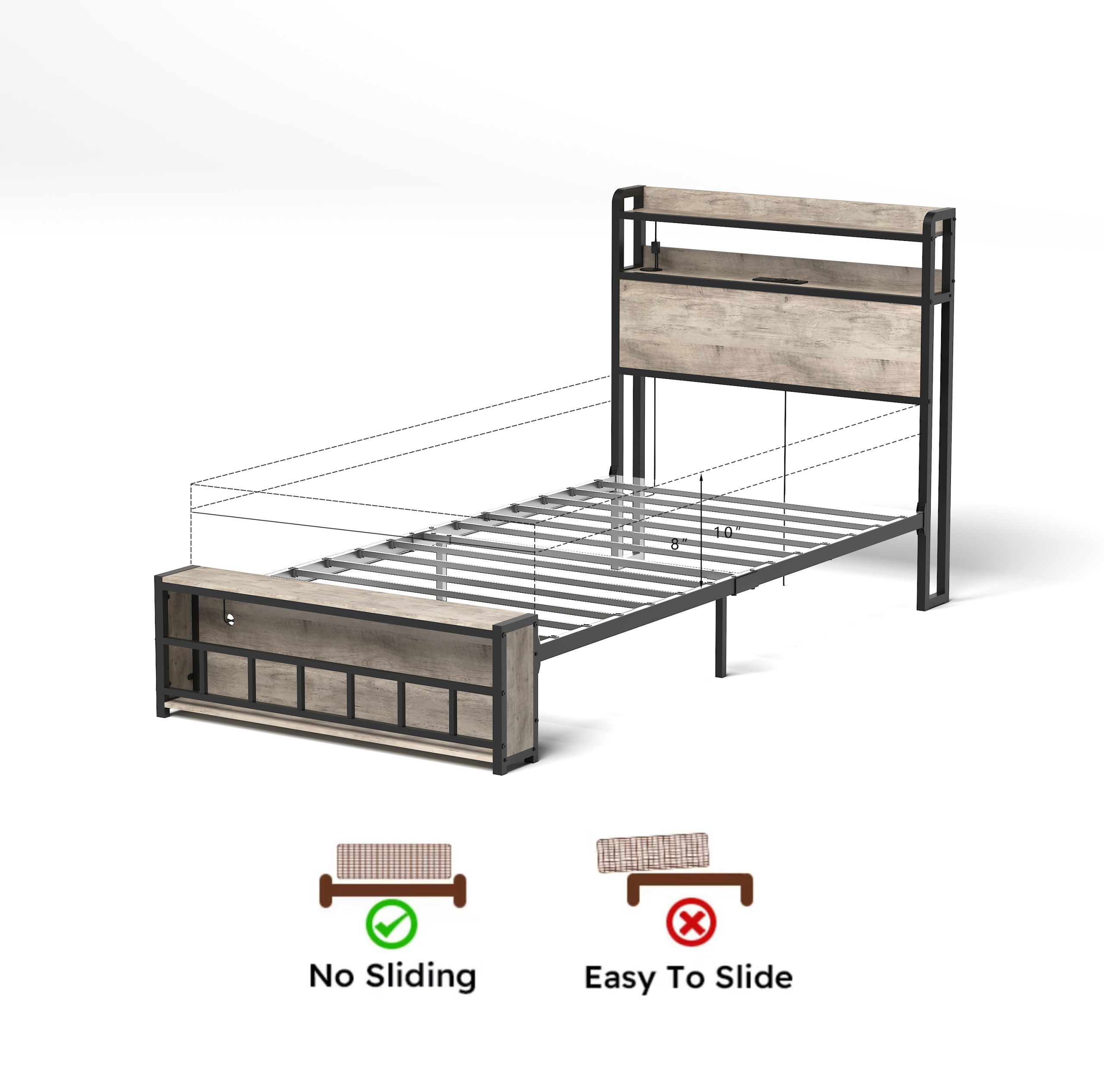 Twin Bed Frames with Charging Station and LED Light