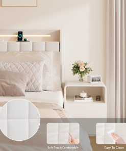 Full Floating Bed Frame with LED Light and Charging Station