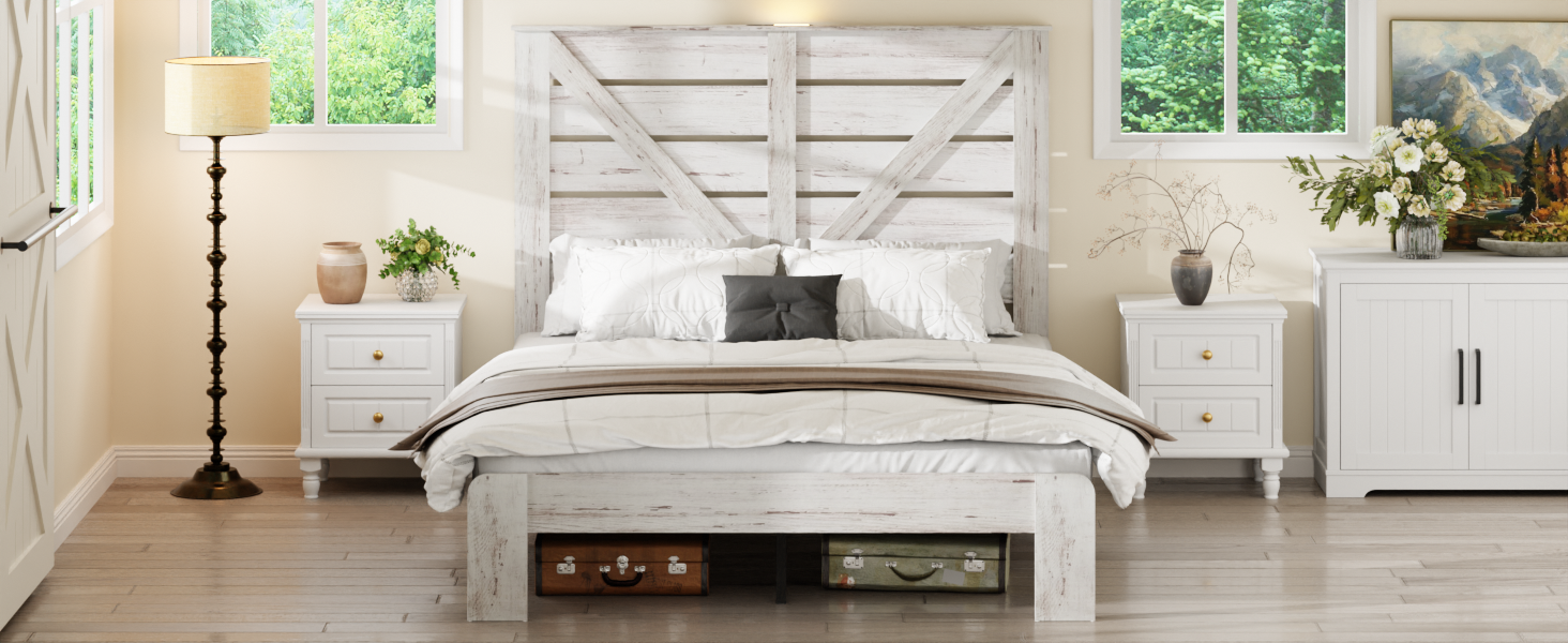 Wood Queen Bed Frame with Headboard