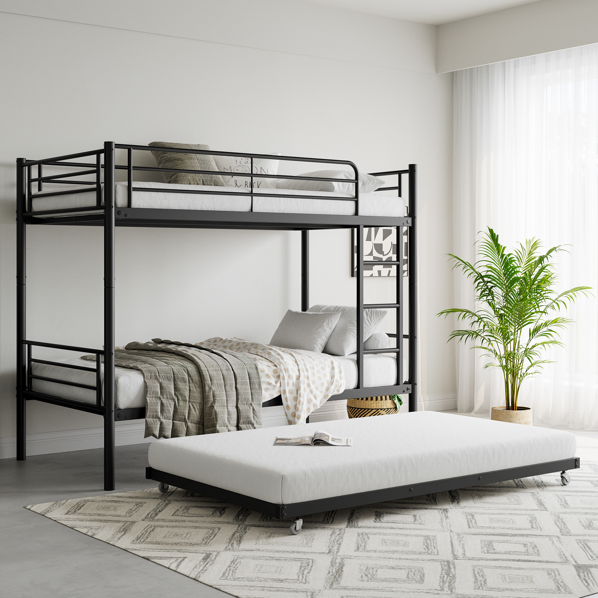 Metal Twin over Twin Bunk Bed With Trundle