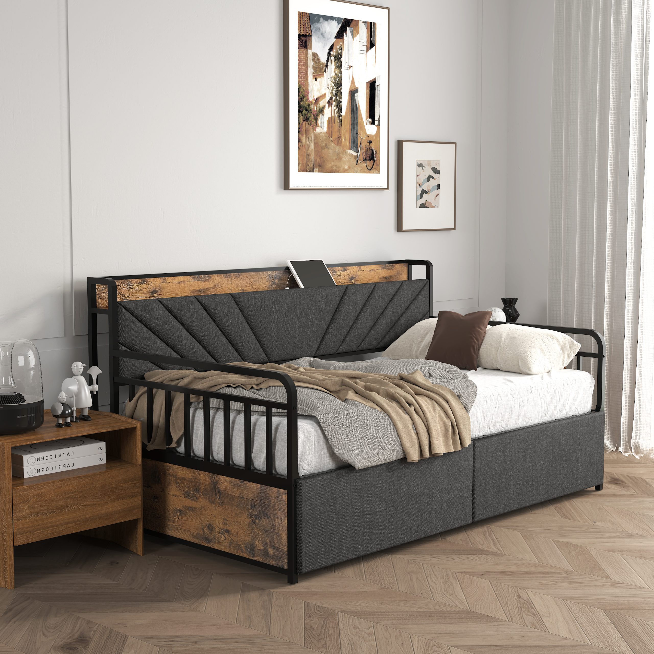 Sturdy Metal Twin Daybed With Drawers