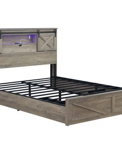 King Size Farmhouse Bed With LED Lights And Charging Station