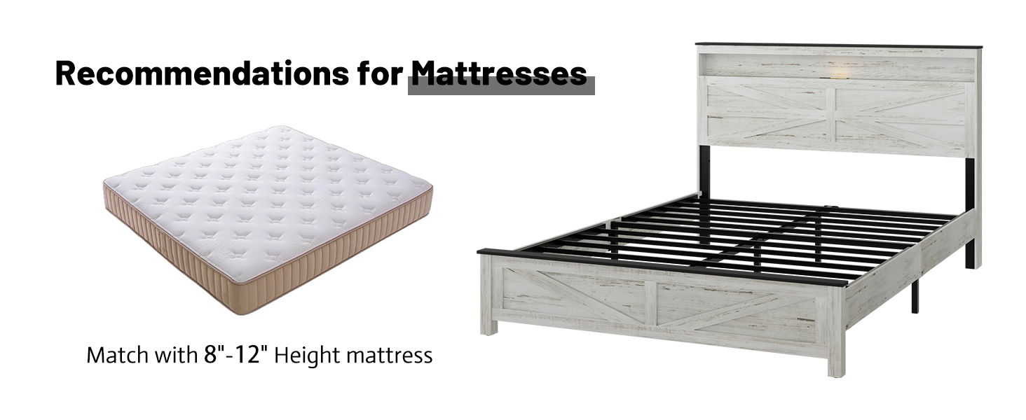 Queen Size Bed Frame Headboard With LED Lights And Charging Station