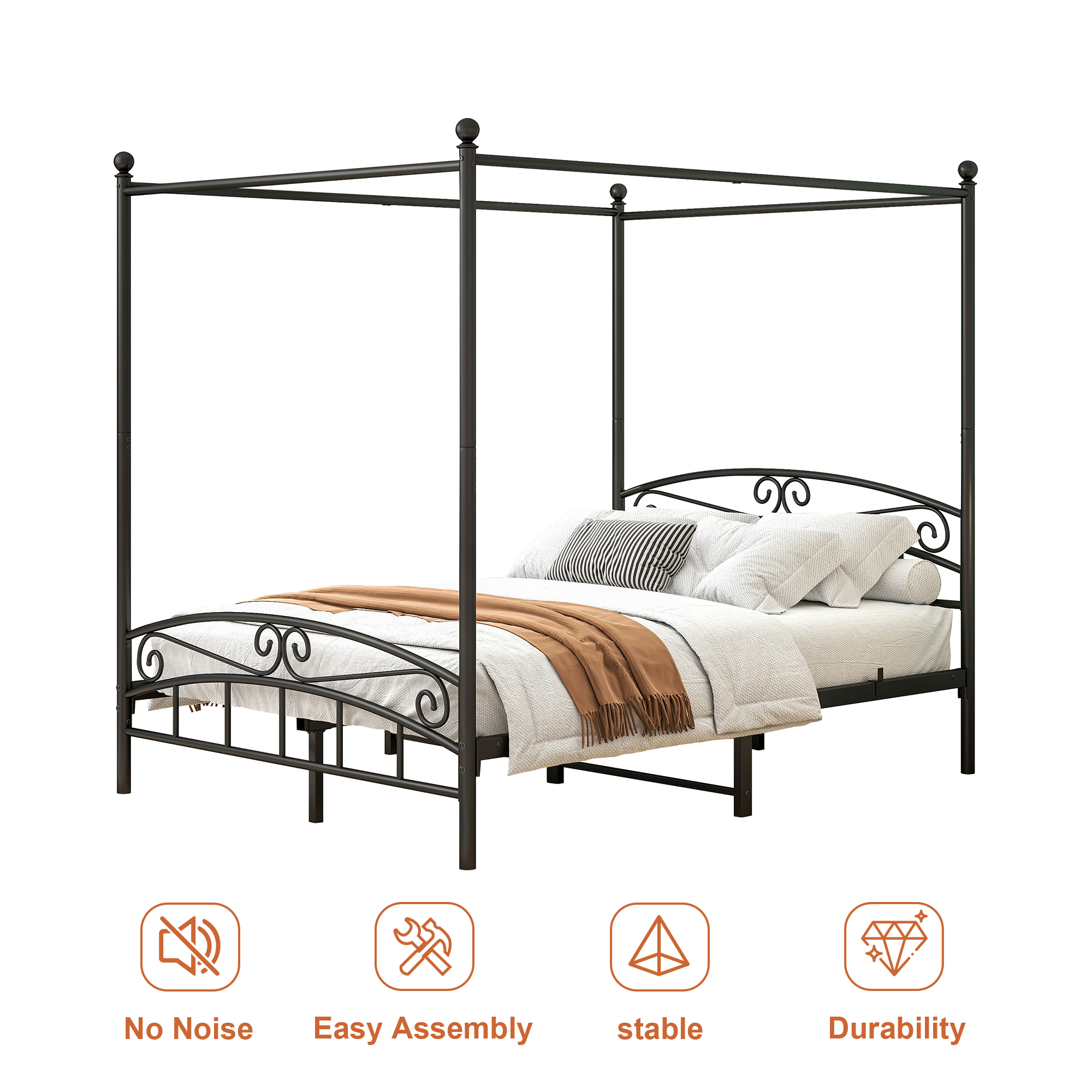 Queen Size Metal Canopy Bed Frame