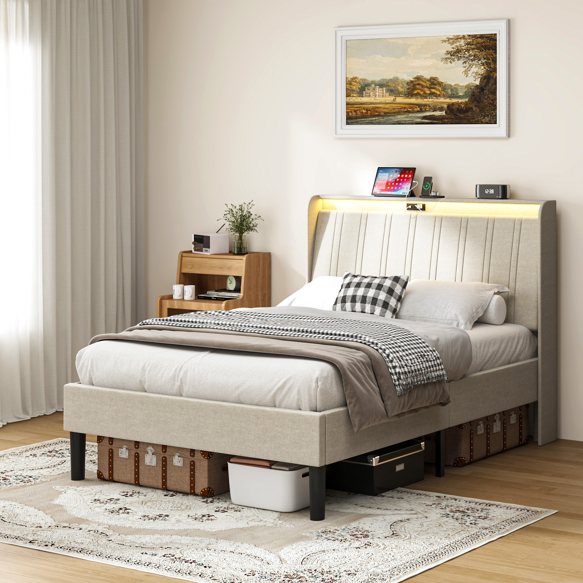 Upholstered Twin Size Platform Bed Frame