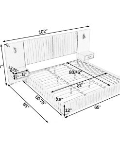 Queen Size Upholstered Bed Frame With Chenille Fabric with Pleated Design