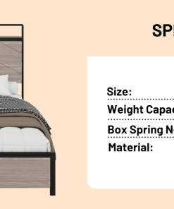 Wooden Platform Bed Frame With Storage LED Light Headboard