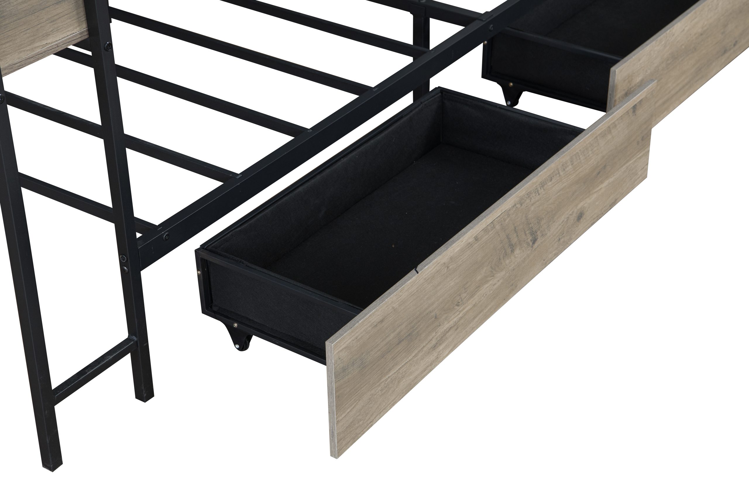 Twin Size Corner Bed Frame With Bookcase and 2 Underbed Storage Drawers - Image 7