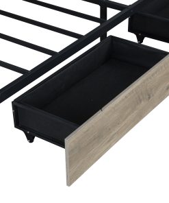Twin Size Corner Bed Frame With Bookcase and 2 Underbed Storage Drawers