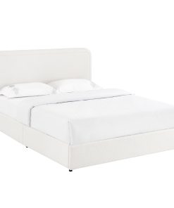 Queen Size Ivory Boucle Upholstered Platform Bed