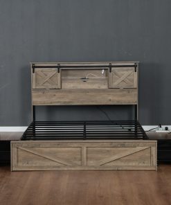 King Size Farmhouse Bed With LED Lights And Charging Station