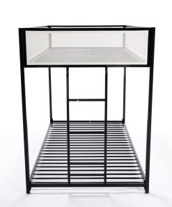 Black Twin Over Twin Bunk Bed With White Mesh Guard Rail