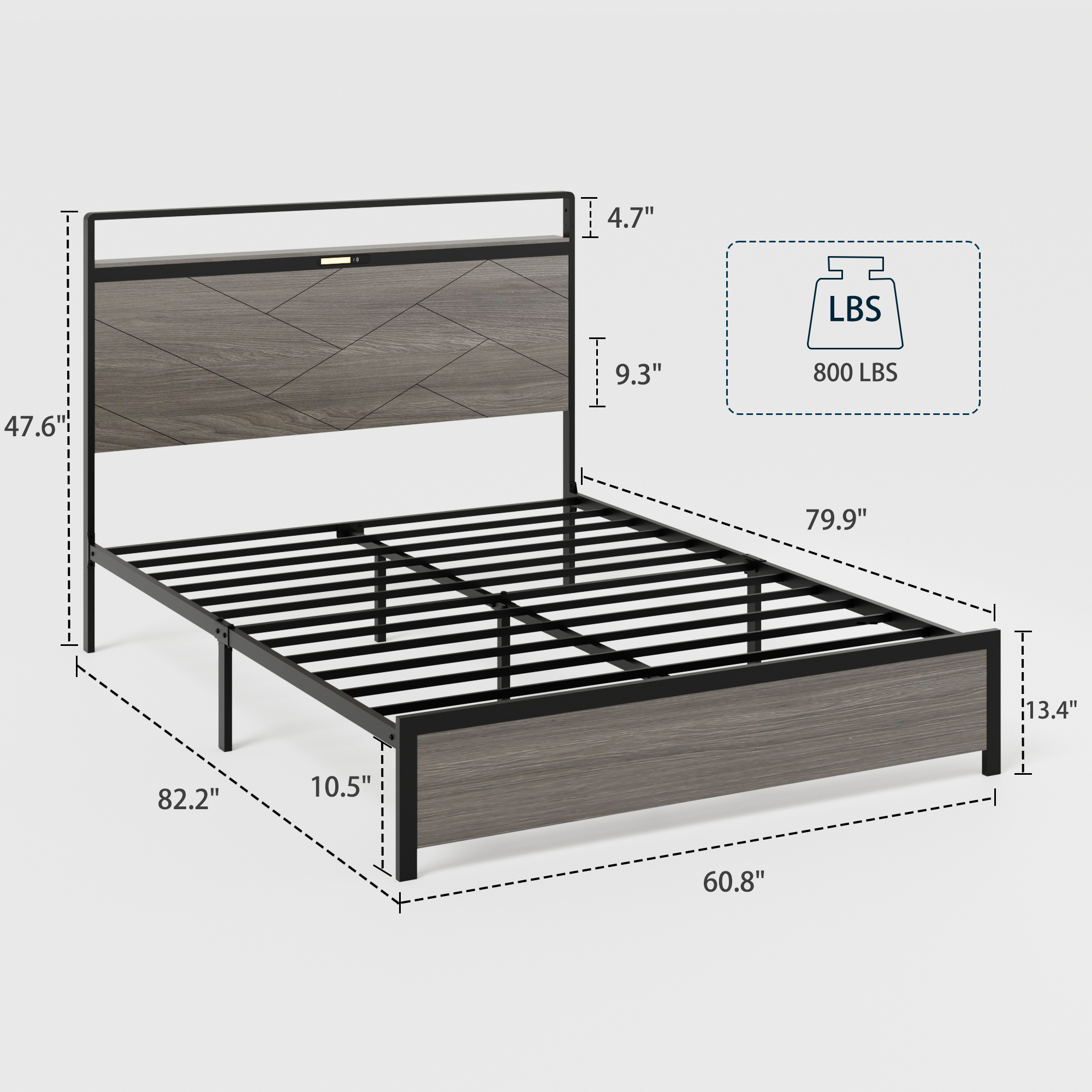 Wooden Platform Bed Frame With Storage LED Light Headboard And USB