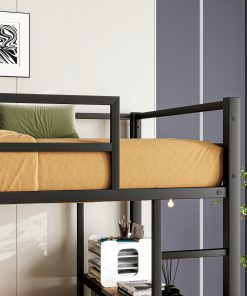 Twin Size Loft Bed with L Shaped Desk and Shelves