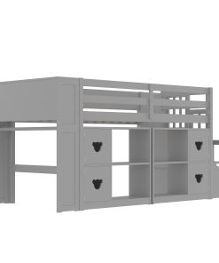 Twin Size Low Loft Bed With Shelves, Storage Headboard, and Stair