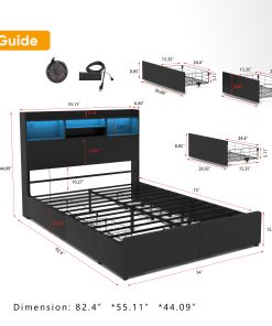Full Bed Frame With 6 Storage Drawers