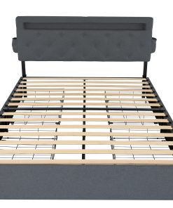 Queen Bed Frame with USB Charging Station & LED Lights