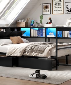 Full Size Corner Bed Frame With Bookcase And 2 Drawers