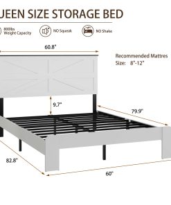 Wood Platform Bed Frame with Headboard