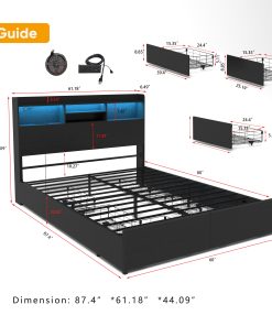 Queen Bed Frame with 6 Storage Drawers