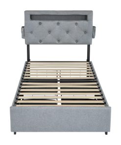 Twin Bed Frame with USB Charging Station & LED Lights