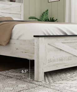 Queen Size Bed Frame Headboard With LED Lights And Charging Station