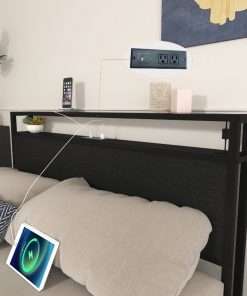 Full Size Bed Frame with 8 Storage Drawers, LED Headboard