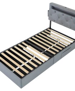 Twin Bed Frame with USB Charging Station & LED Lights