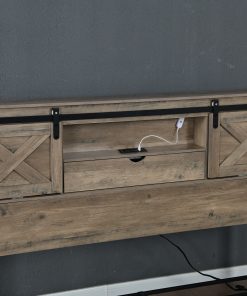 King Size Farmhouse Bed With LED Lights And Charging Station