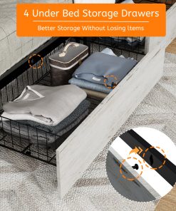 Queen Size Bed Frame with Upholstered Headboard and 4 Storage Drawers