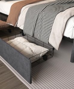 Full Bed Frame with Storage Headboard and Charging Station