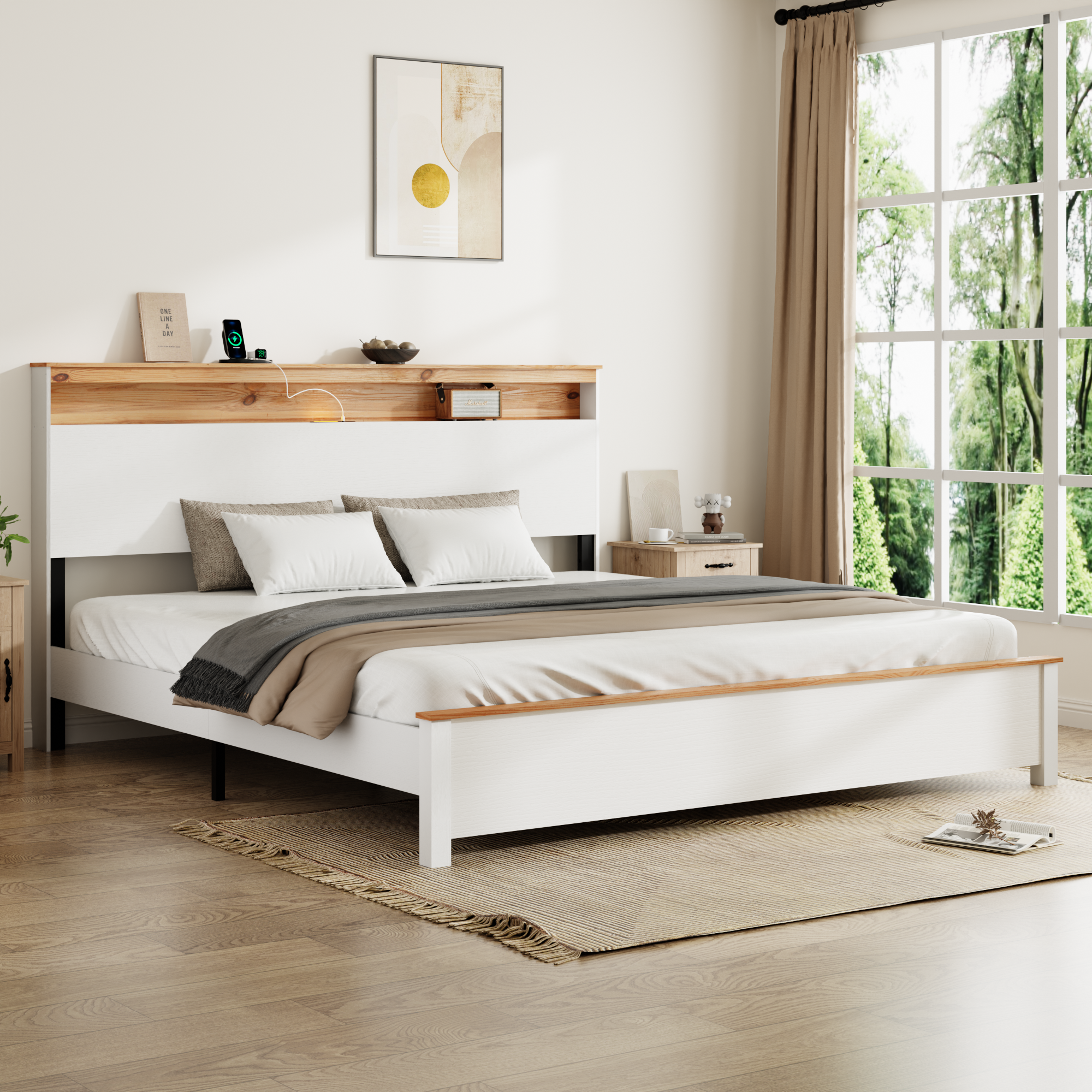 King Bedstead With Charging Station All Wood Bed Frame