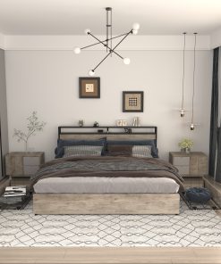 King Size Platform Bed with Storage Headboard