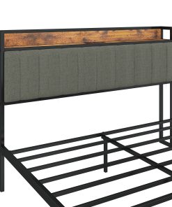 Full Size Bed Frame with Charging Station, Upholstered Headboard