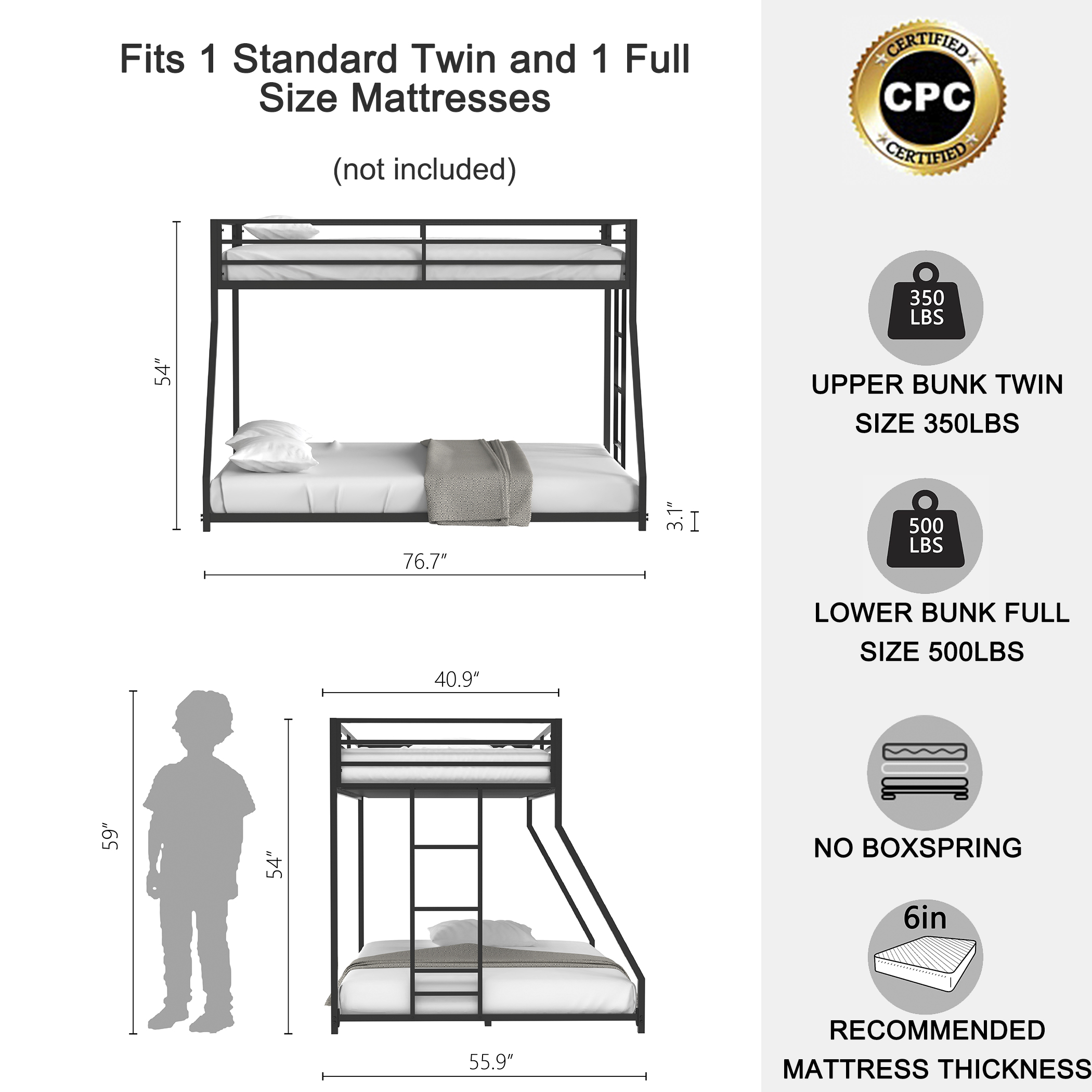 Adam Sturdy Twin over Full Bunk Bed