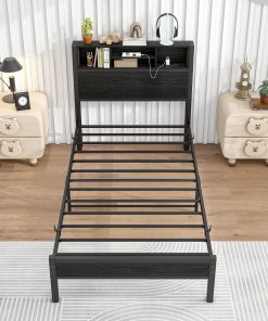Twin Size Bed Frame With Storage Headboard