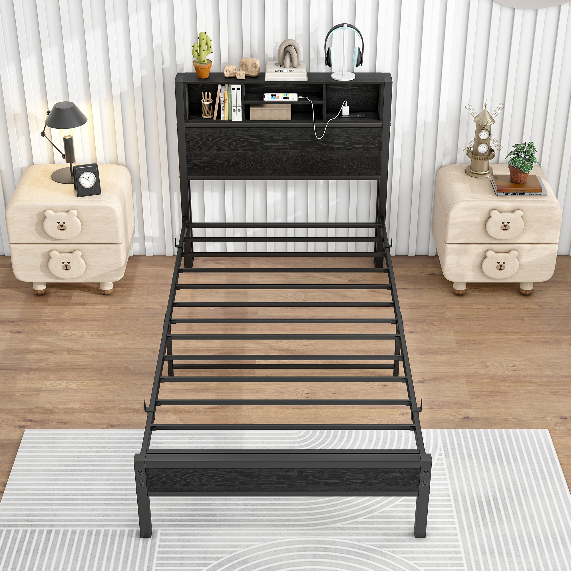Twin Size Bed Frame With Storage Headboard