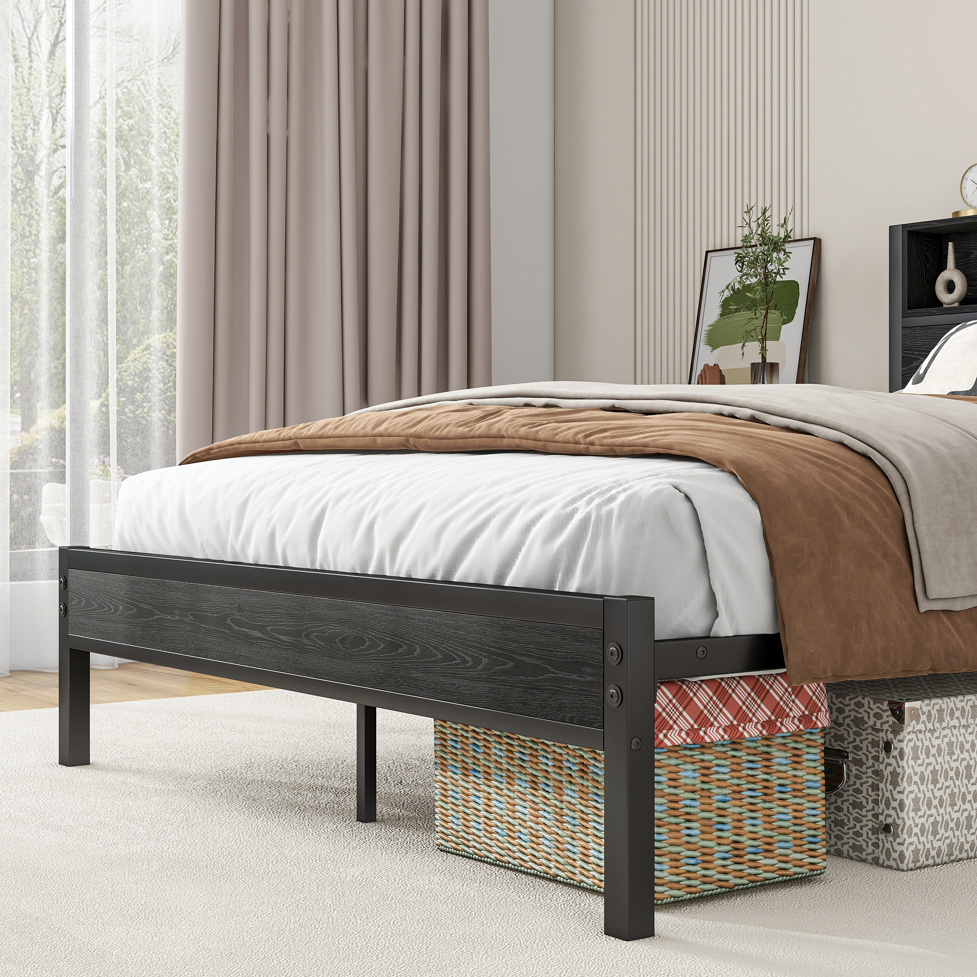 Full Size Bed Frame with Storage Headboard