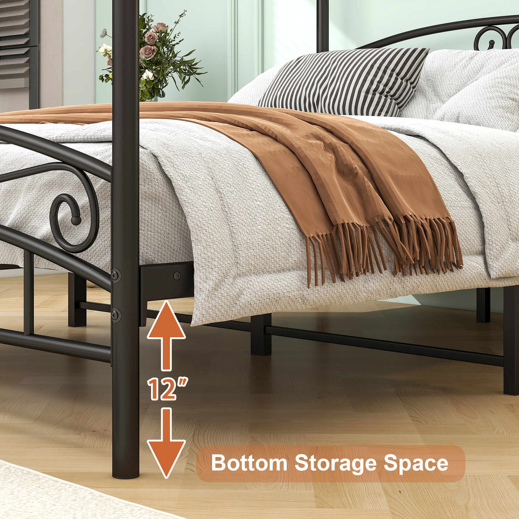 Queen Size Metal Canopy Bed Frame