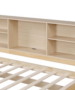 Twin Size Bed Frame With Side Bookshelves, Two Drawers, and Built-in USB Port