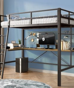 Twin Metal Loft Bed with L-Shaped Desk