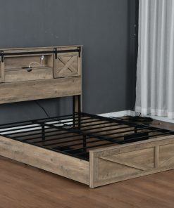 King Size Farmhouse Bed With LED Lights And Charging Station