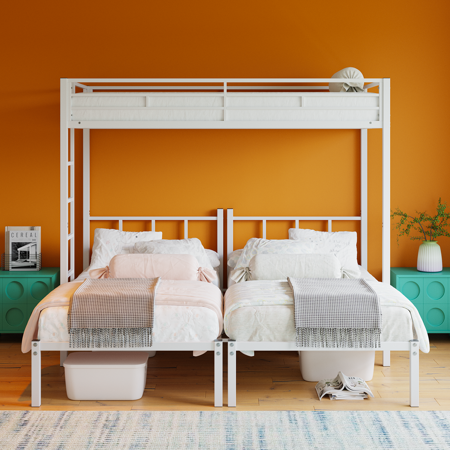 Metal Twin Over Twin Over Twin Bunk Bed