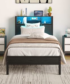 Metal Twin Size Bed Frame With Storage Headboard