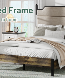 King Size Bed Frame with Upholstered Headboard