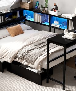 Full Size Corner Bed Frame With Bookcase And 2 Drawers