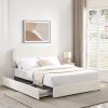 Queen Size Ivory Boucle Upholstered Platform Bed