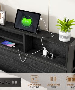 Full Size Bed Frame with Storage Headboard